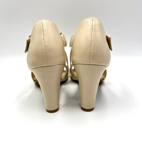 Lifestride Womens Carlyle Beige Cream Nude‎ Tan Faux Vegan Leather Heels Shoes - Picture 7 of 14